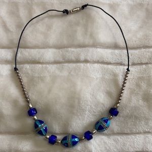 Silver and enamel leather necklace
